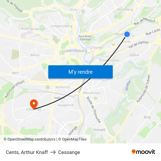 Cents, Arthur Knaff to Cessange map