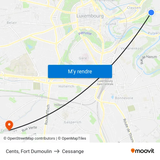 Cents, Fort Dumoulin to Cessange map