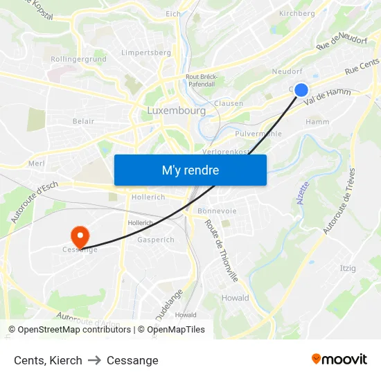 Cents, Kierch to Cessange map