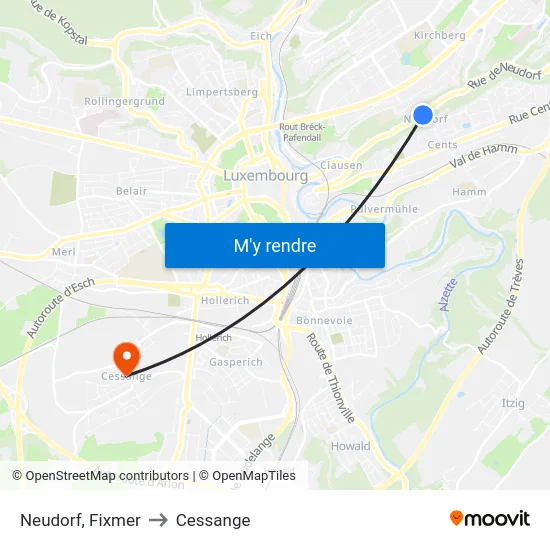 Neudorf, Fixmer to Cessange map