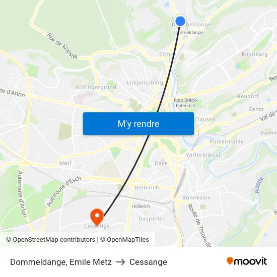 Dommeldange, Emile Metz to Cessange map