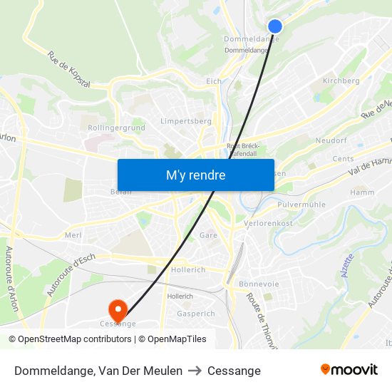 Dommeldange, Van Der Meulen to Cessange map