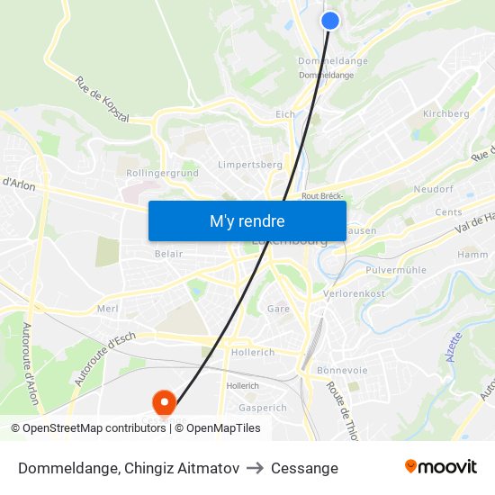 Dommeldange, Chingiz Aitmatov to Cessange map