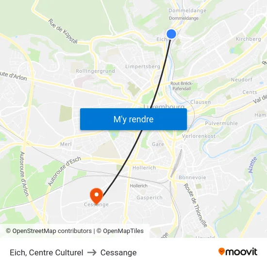 Eich, Centre Culturel to Cessange map