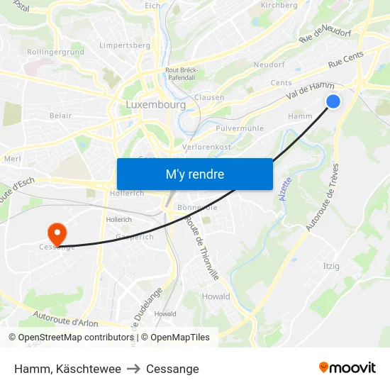 Hamm, Käschtewee to Cessange map