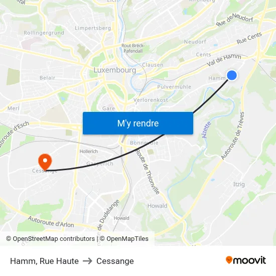 Hamm, Rue Haute to Cessange map