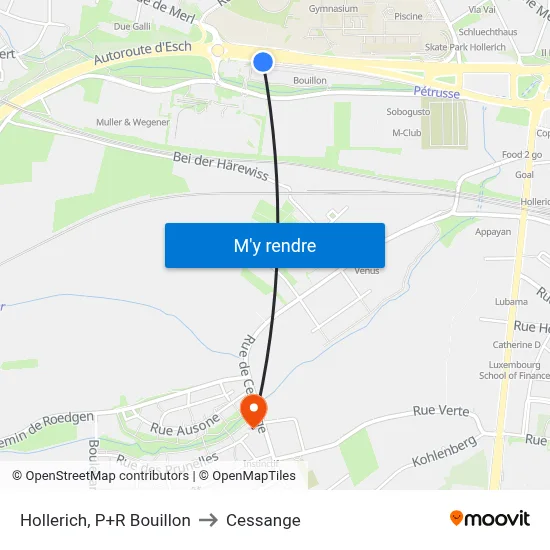 Hollerich, P+R Bouillon to Cessange map
