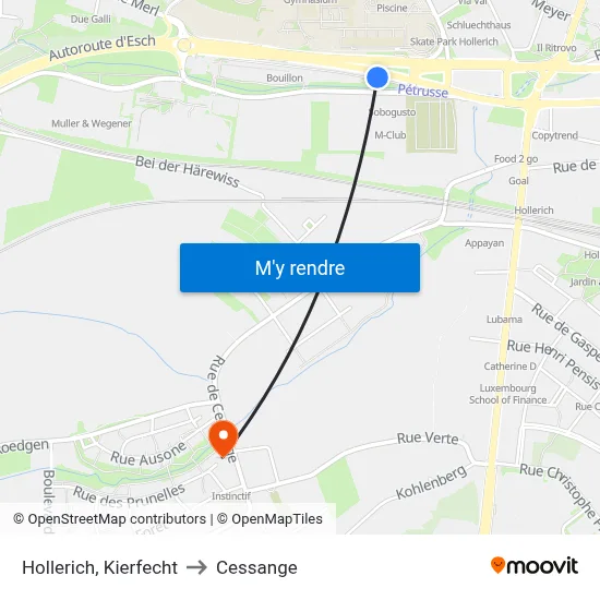 Hollerich, Kierfecht to Cessange map