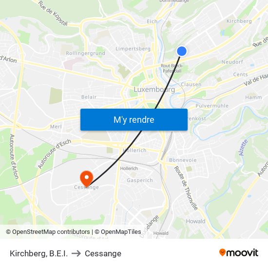 Kirchberg, B.E.I. to Cessange map