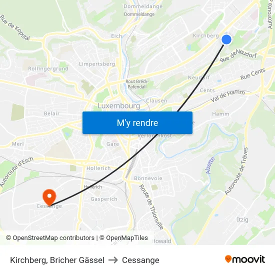 Kirchberg, Bricher Gässel to Cessange map