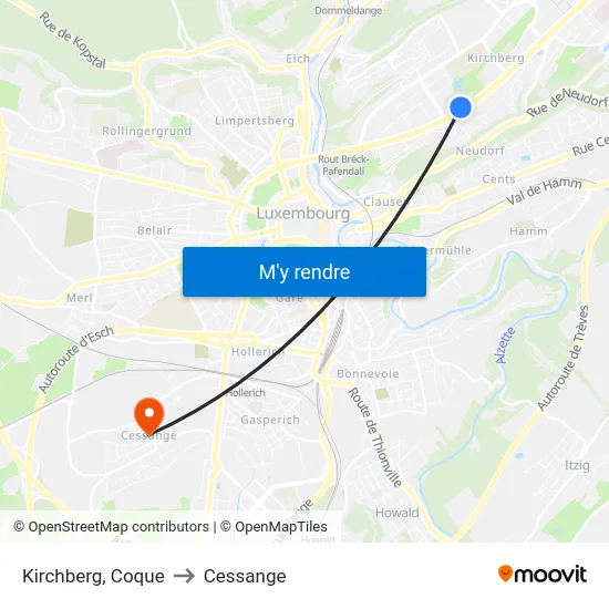 Kirchberg, Coque to Cessange map