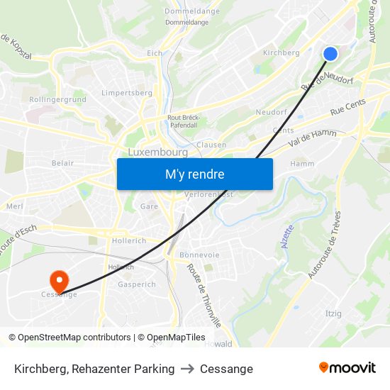 Kirchberg, Rehazenter Parking to Cessange map