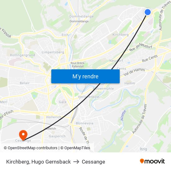 Kirchberg, Hugo Gernsback to Cessange map