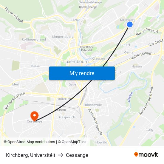 Kirchberg, Universitéit to Cessange map