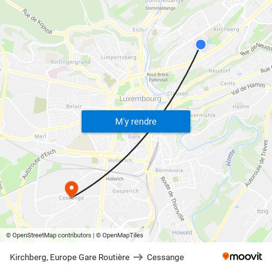 Kirchberg, Europe Gare Routière to Cessange map