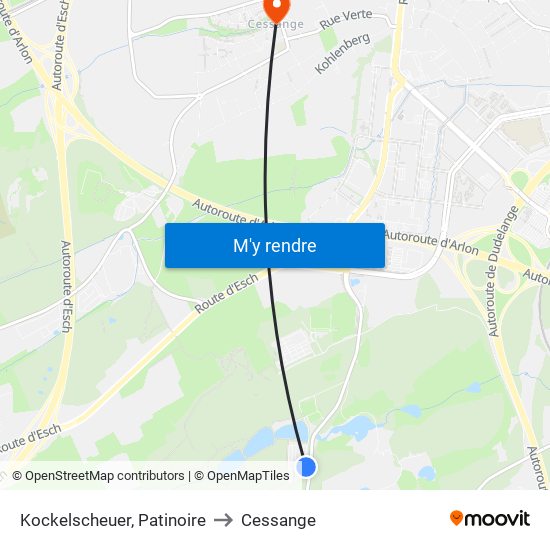 Kockelscheuer, Patinoire to Cessange map