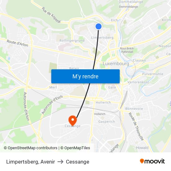 Limpertsberg, Avenir to Cessange map