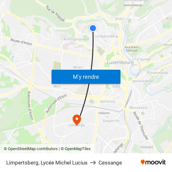 Limpertsberg, Lycée Michel Lucius to Cessange map