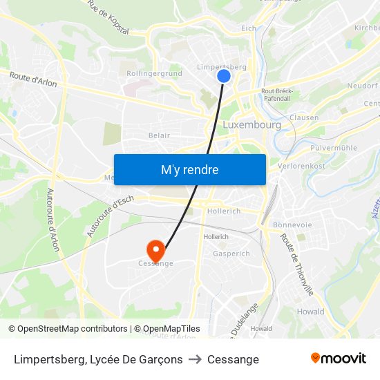Limpertsberg, Lycée De Garçons to Cessange map