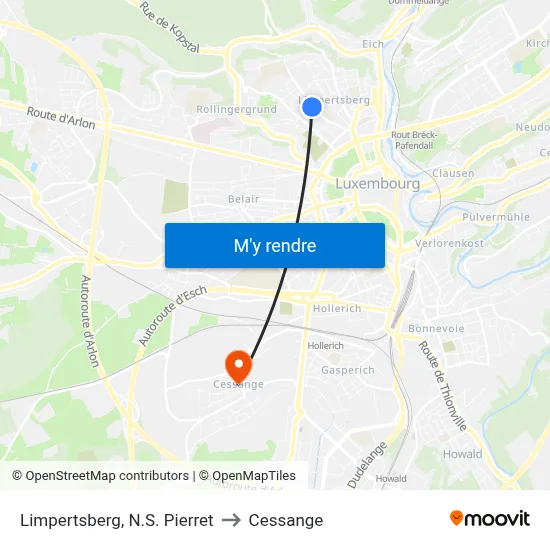 Limpertsberg, N.S. Pierret to Cessange map