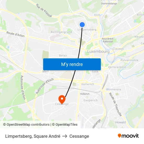 Limpertsberg, Square André to Cessange map