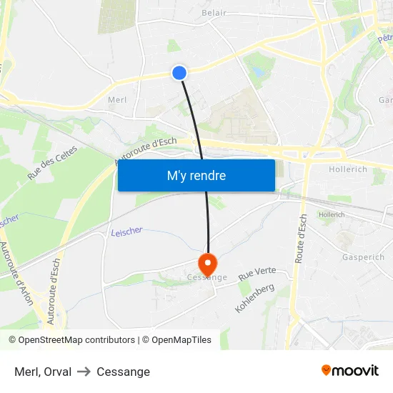 Merl, Orval to Cessange map
