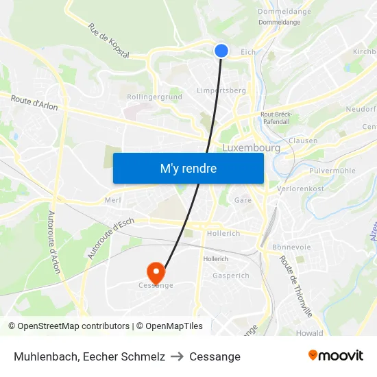Muhlenbach, Eecher Schmelz to Cessange map