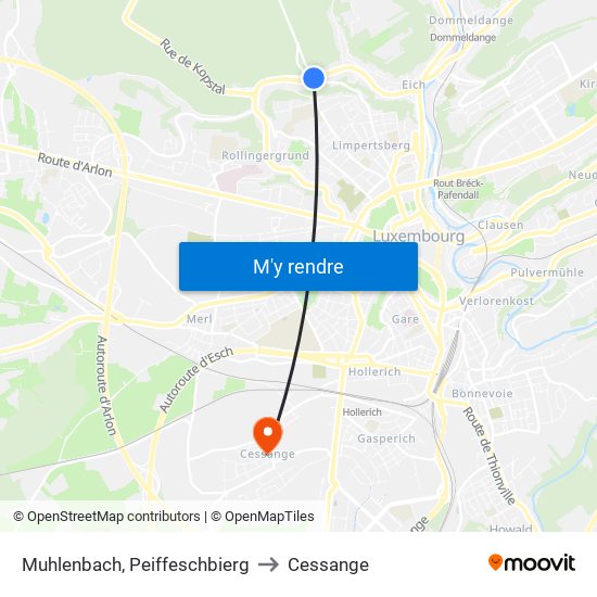 Muhlenbach, Peiffeschbierg to Cessange map