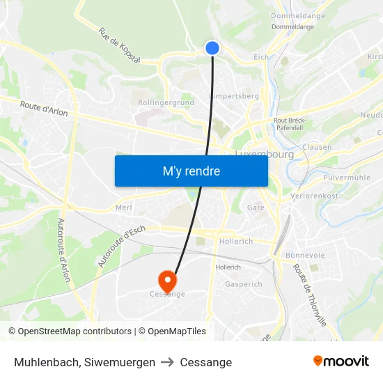Muhlenbach, Siwemuergen to Cessange map