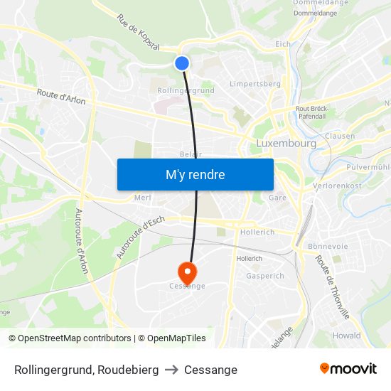 Rollingergrund, Roudebierg to Cessange map