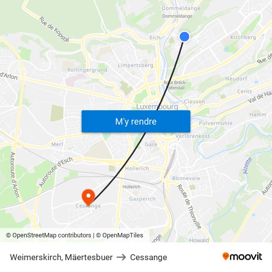 Weimerskirch, Mäertesbuer to Cessange map