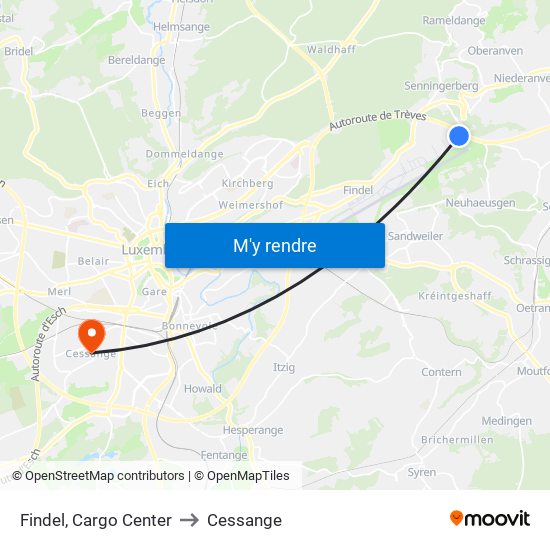 Findel, Cargo Center to Cessange map