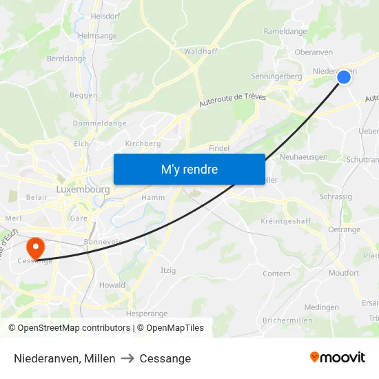 Niederanven, Millen to Cessange map