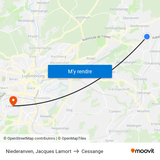 Niederanven, Jacques Lamort to Cessange map