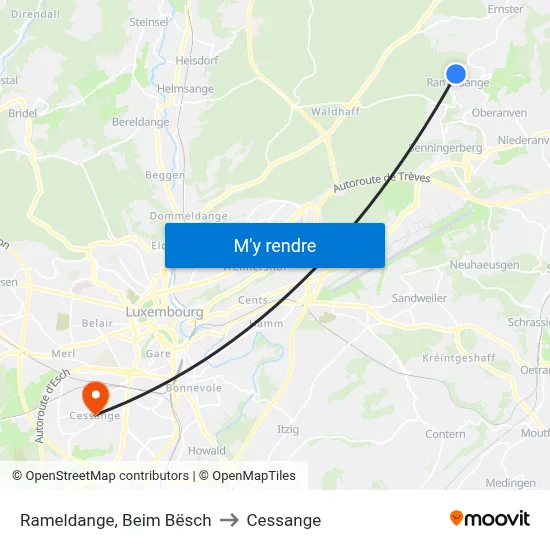 Rameldange, Beim Bësch to Cessange map