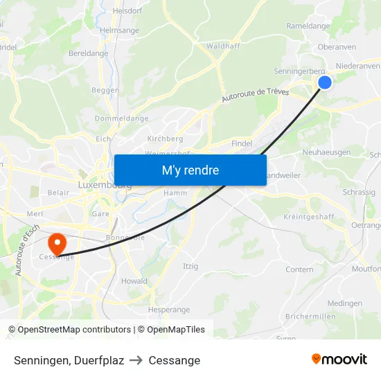 Senningen, Duerfplaz to Cessange map