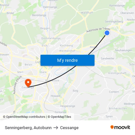 Senningerberg, Autobunn to Cessange map