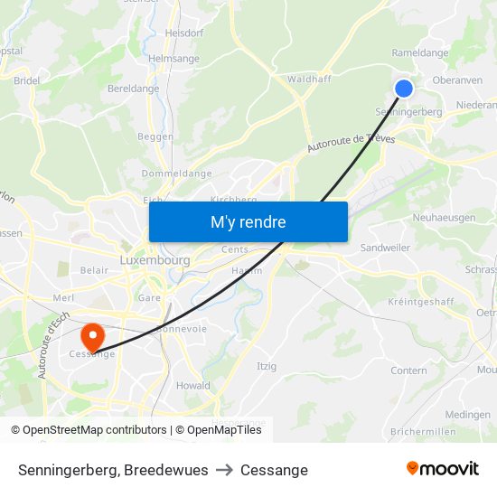 Senningerberg, Breedewues to Cessange map