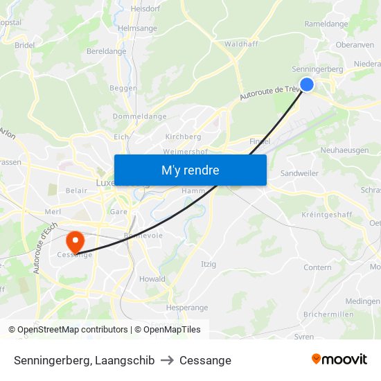 Senningerberg, Laangschib to Cessange map