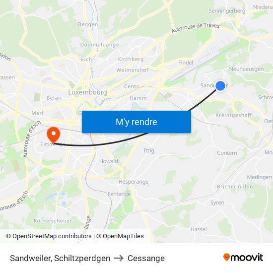 Sandweiler, Schiltzperdgen to Cessange map