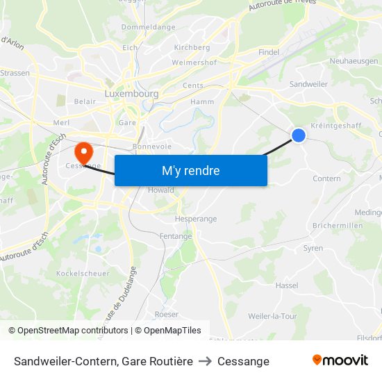 Sandweiler-Contern, Gare Routière to Cessange map