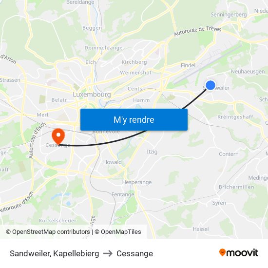 Sandweiler, Kapellebierg to Cessange map