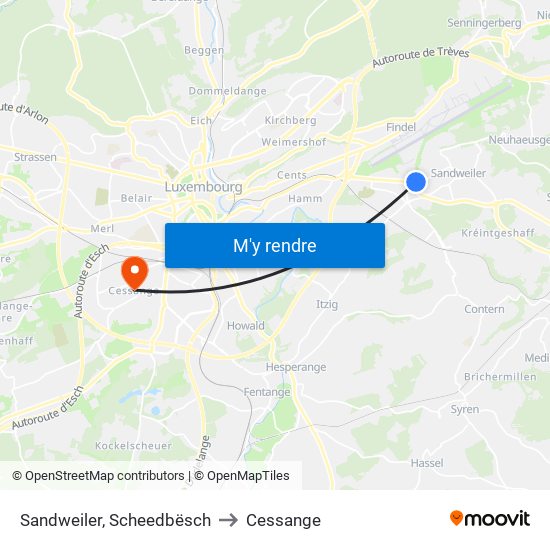 Sandweiler, Scheedbësch to Cessange map