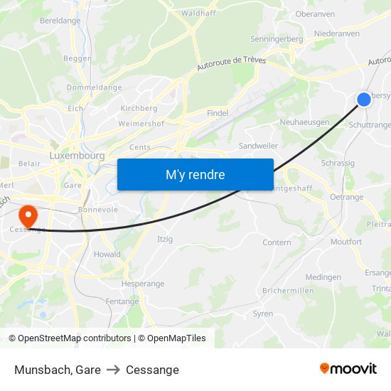 Munsbach, Gare to Cessange map