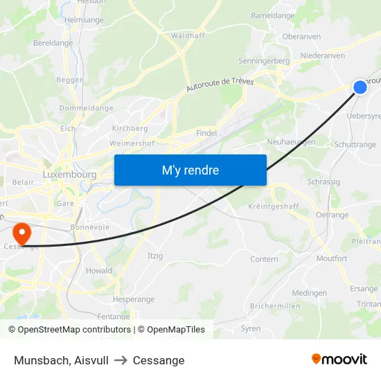 Munsbach, Aisvull to Cessange map