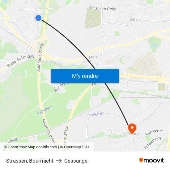 Strassen, Bourmicht to Cessange map