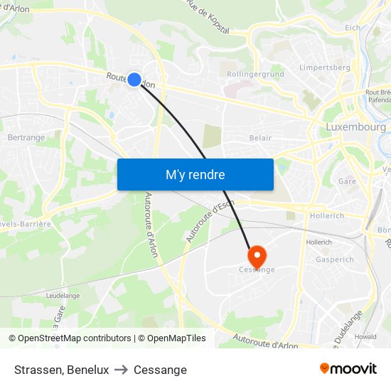 Strassen, Benelux to Cessange map