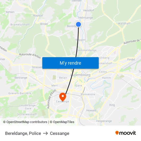 Bereldange, Police to Cessange map