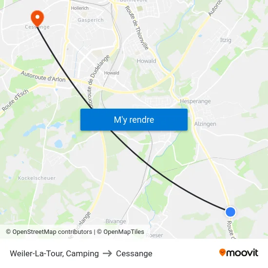 Weiler-La-Tour, Camping to Cessange map