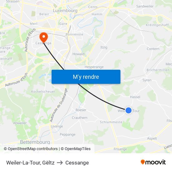 Weiler-La-Tour, Gëltz to Cessange map